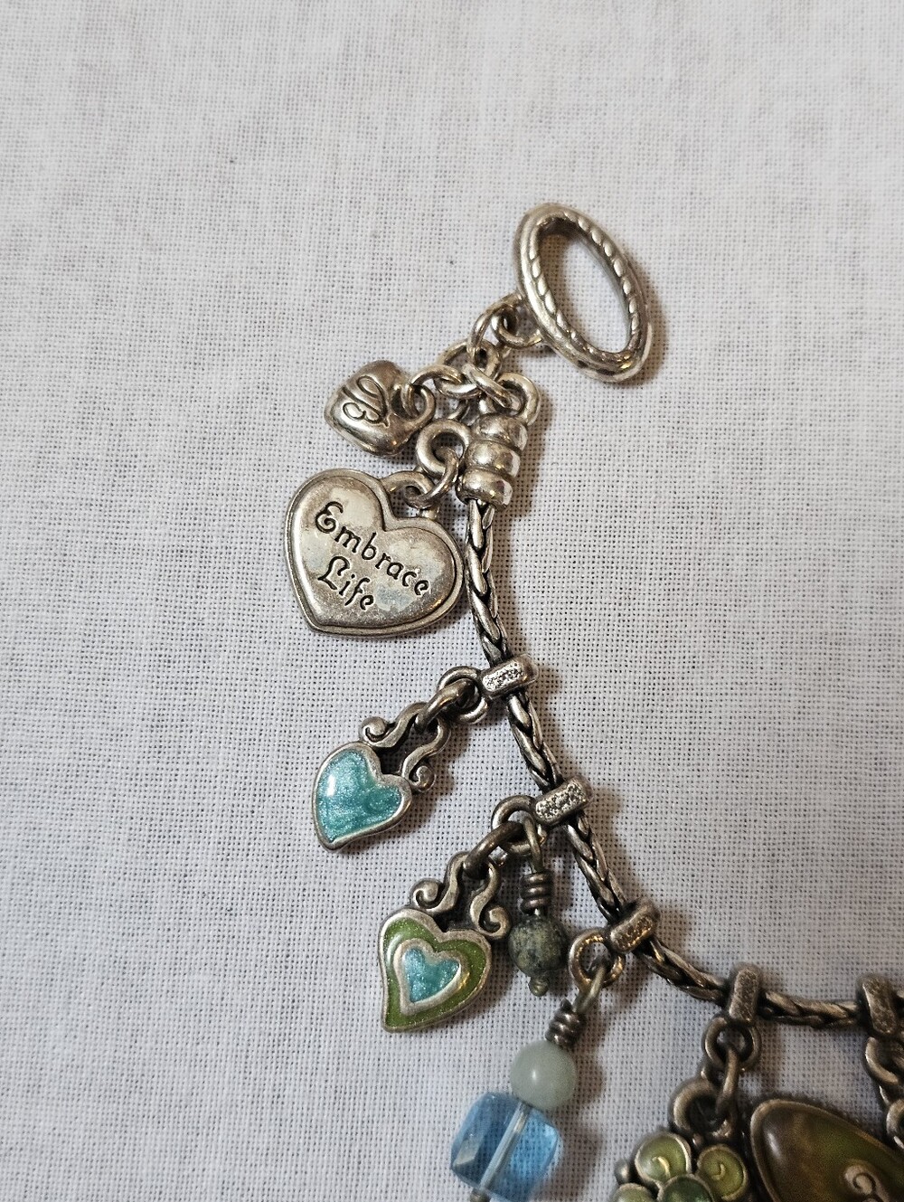 Retired Brighton Embrace Life Gratitude Butterfly Charm Bracelet Floral Hearts - Picture 8 of 13